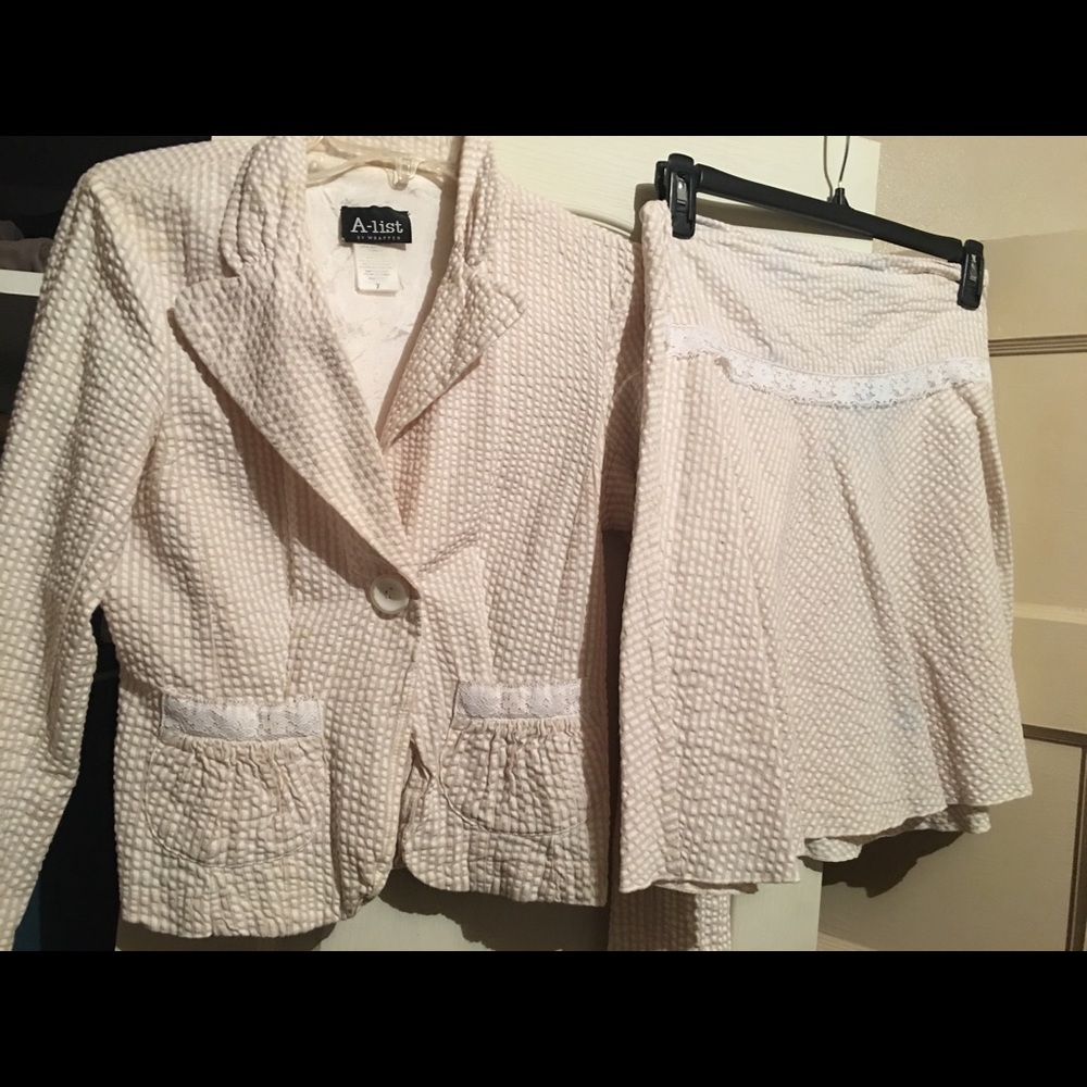A blazer and skirt